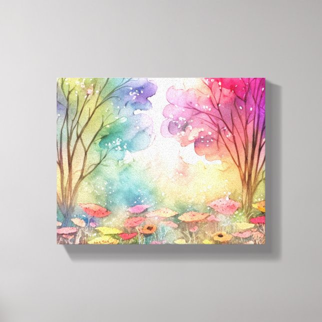 Toile Arbres en fleurs dans un champ de fleurs (Recto)