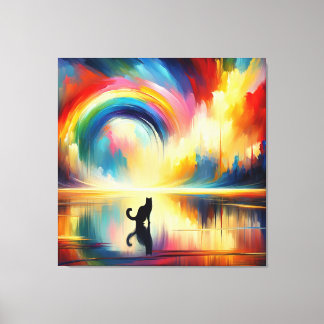 Toile Arc-en-ciel Abstrait et chats reflétant l'eau de s