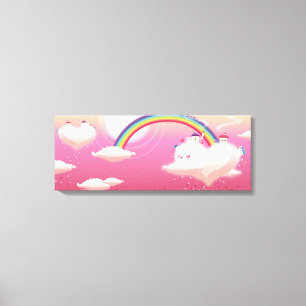 Toile Arc-en-ciel et bâtiments sur des nuages
