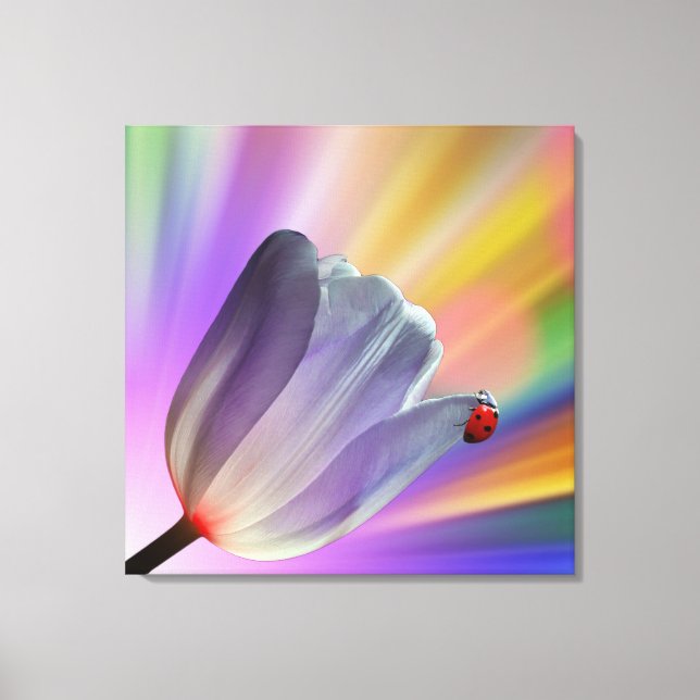 Toile Arc en ciel, tulipes et coccinelle (Recto)