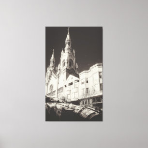 Toile Architecture de l'église en noir et blanc