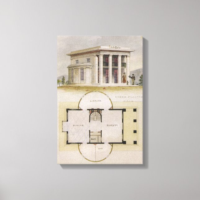 Toile Architecture vintage, plan d'étage et villa grecqu (Recto)