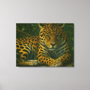 Toile Ardoise dorée - Leopard reposant en feuillage