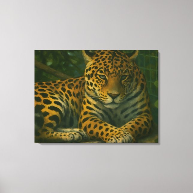 Toile Ardoise dorée - Leopard reposant en feuillage (Recto)