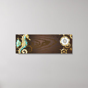 Toile Arrière - plan en bois avec cheval de mer mécaniqu