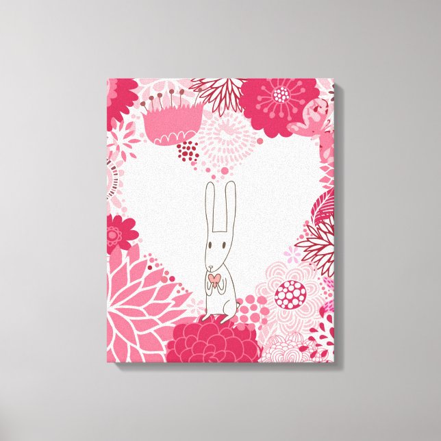Toile Arrière - plan floral romantique avec lapin mignon (Recto)