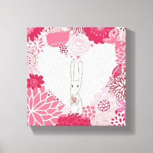 Toile Arrière - plan floral romantique avec le lapin