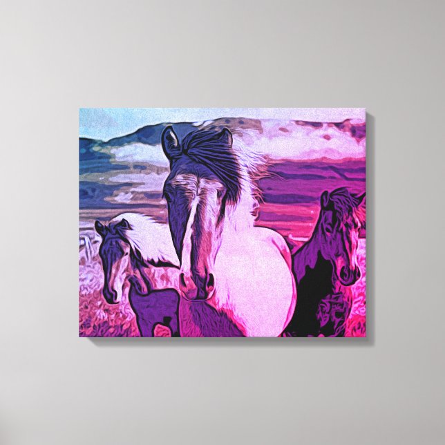Toile *~* Art 3 Chevaux - Mustangs Montagnes Equine AR22 (Recto)