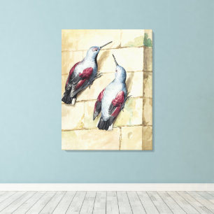 Toile Art à l'aquarelle d'oiseau vintage rouge et gris