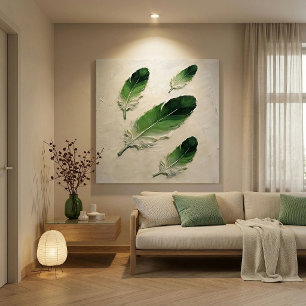 Toile Art à l'huile de plume verte texturée impasto mode
