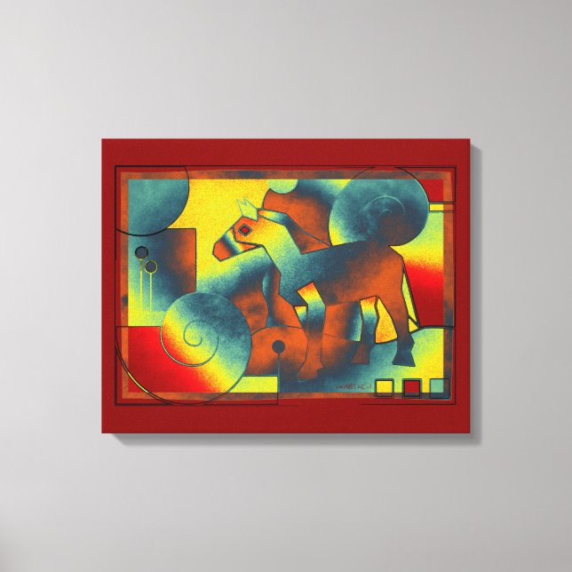 Toile ART Abstrait - A HORSE - bleu rouge jaune (Recto)