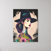 Art Abstrait Coloré Fille Florale Avec Grand Chape