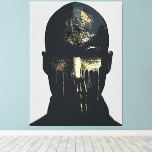 Toile Art abstrait de portrait minimaliste noir et or