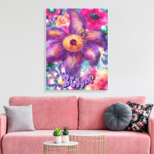 Toile Art abstrait floral fantaisiste sarcelle personnal