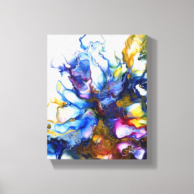 Toile Art abstrait fluide bleu royal et rose (Recto)