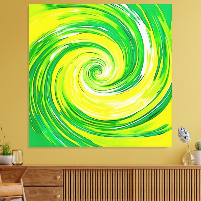 Toile Art abstrait vert jaune en spirale (Insitu(Salon))