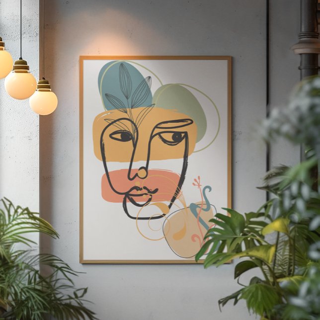 Toile Art Abstrait visage rose bleu vert jaune couleurs (Créateur téléchargé)