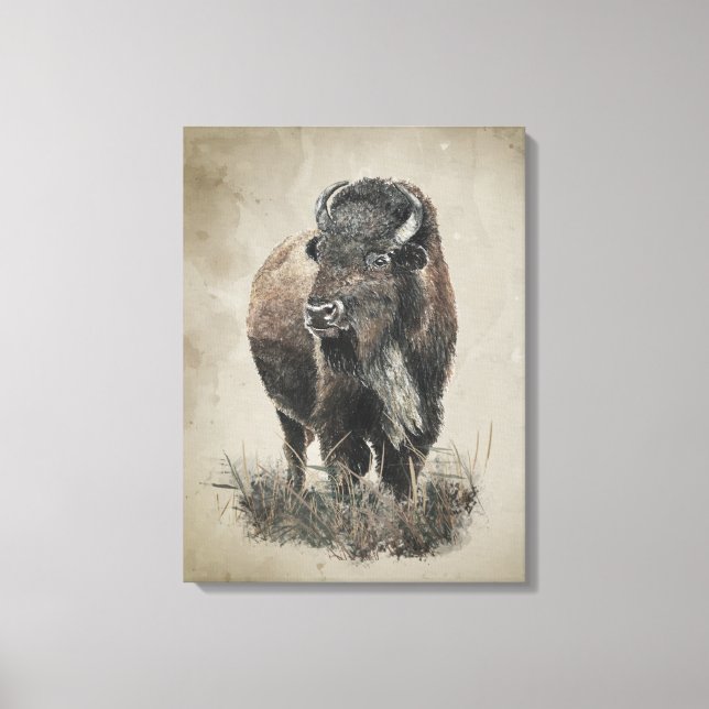 Toile Art animalier bison buffle à l'aquarelle de style  (Recto)