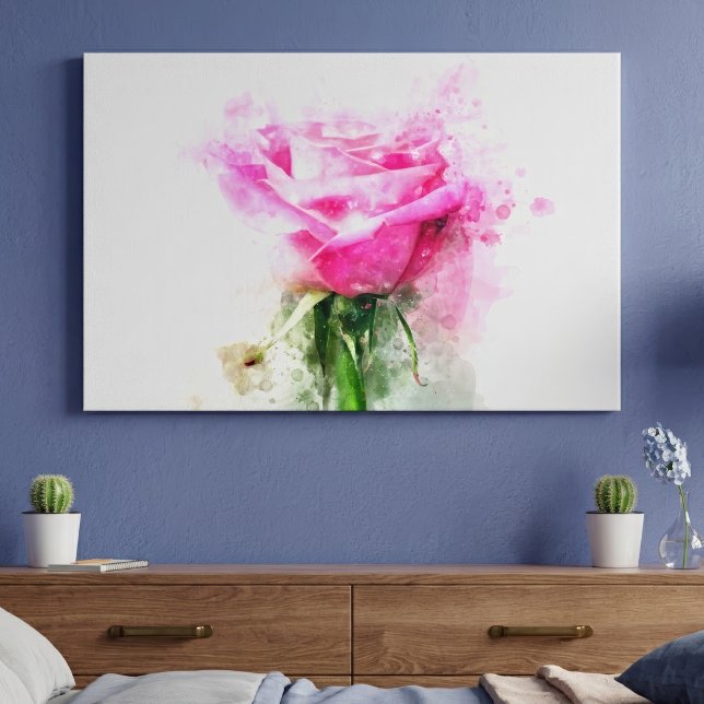 Toile Art aquarelle de rose rose sur fond blanc (Pink Rose Watercolor Art on White Background. Canvas Print)