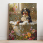 Toile Art bernois de chien de montagne, Art salle de bai<br><div class="desc">Art avec un chien de montagne bernois jouant et profitant d'un bain relaxant plein de bulles et de belles fleurs. Cette charmante oeuvre ajoute une touche de chaleur et de personnalité à votre espace,  ce qui le rend plus accueillant et joyeux.</div>