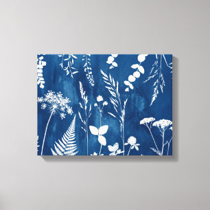Toile Art botanique de fougère au cyanotype bleu indigo