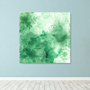 Toile Art Botanique Islamique - Aquarelle Verte Arabesqu