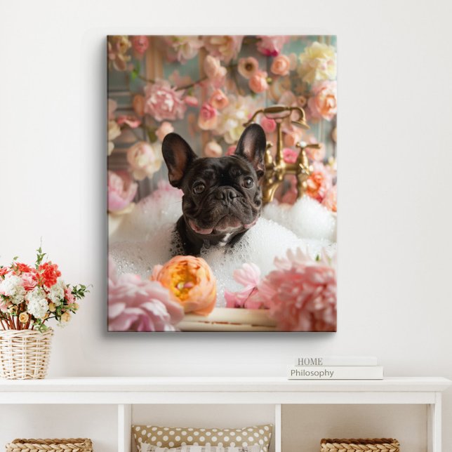 Toile Art Bouledogue Français | Frenchie dans la salle d (Black French Bulldog Art)