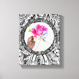 Toile Art de cadre circulaire Main et Bouquet