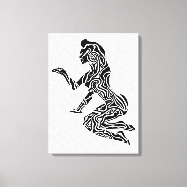 Toile Art de cheval cabré abstrait | Moderne noir et bla (Recto)