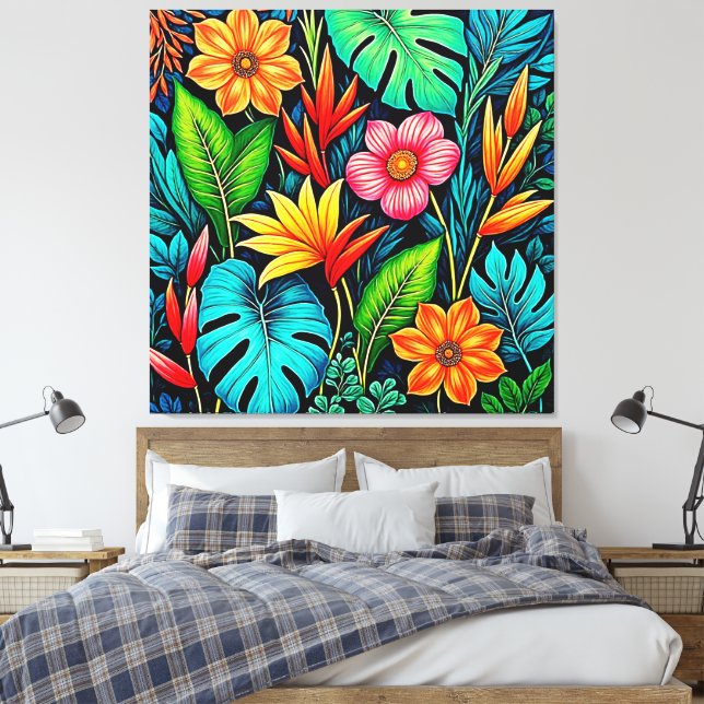 Toile Art de floraison de jungle tropicale vibrant (Insitu(Chambre))