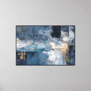 Toile Art de grille abstraite bleue et dorée en couches