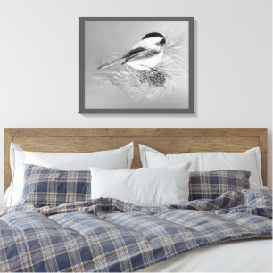 Toile Art de la nature au cône de pin oiseau mésange à l