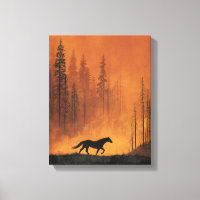 Art de la silhouette de forêt de feu de cheval sau