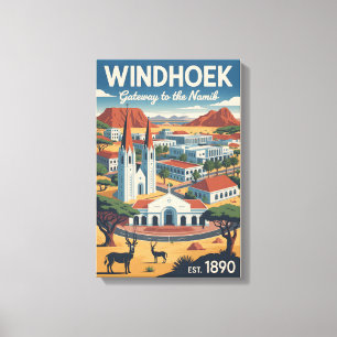Toile Art de l'affiche de voyage rétro Windhoek Namibie