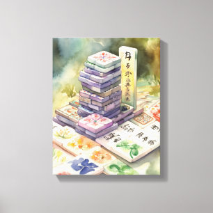 Toile Art de Mahjong à l'aquarelle