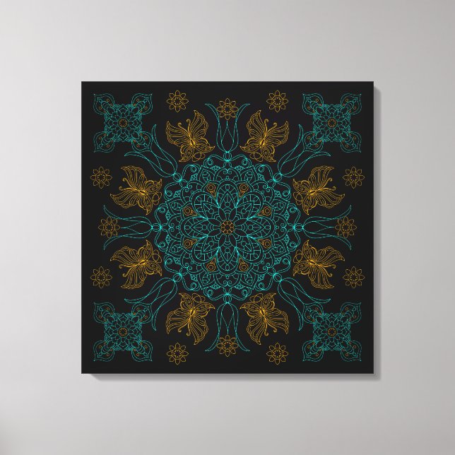 Toile Art de mandala aqua et or (Recto)
