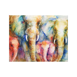 Toile Art de mur de peinture de famille d'éléphant sur