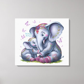 Toile Art de nurserie aquarelle éléphant maman folle