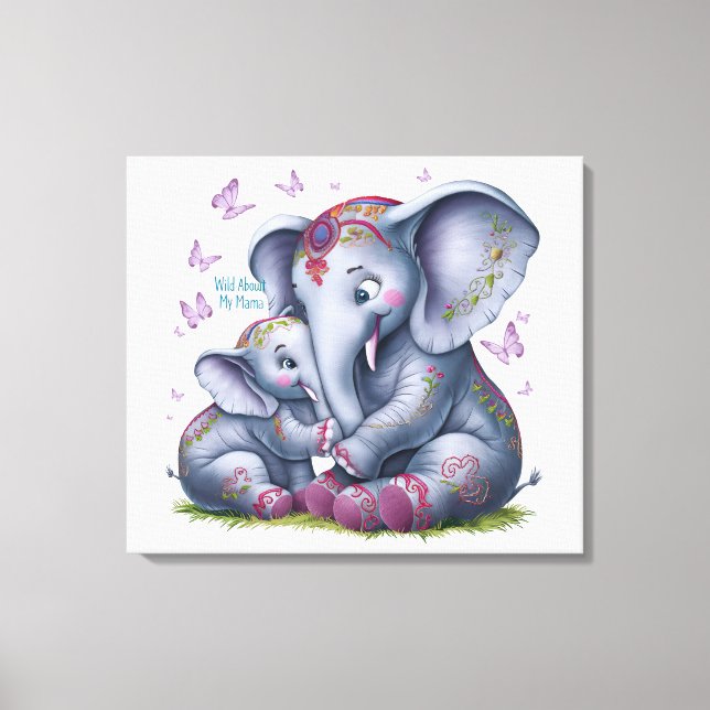 Toile Art de nurserie aquarelle éléphant maman folle (Recto)