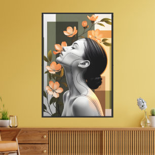 Toile Art de profil de femme botanique minimaliste