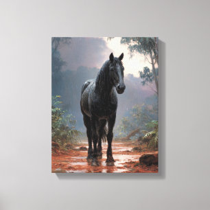 Toile Art de ruisseau forestier avec un majestueux cheva