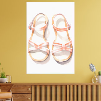 Toile Art de sandales d'été rayées rose aquarelle
