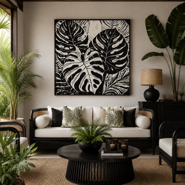 Toile Art de style linogravure Monstera tropical (Créateur téléchargé)