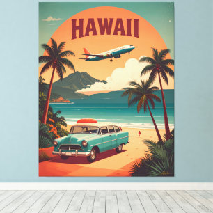 Toile Art de voyage touristique à Hawaï milieu du siècle