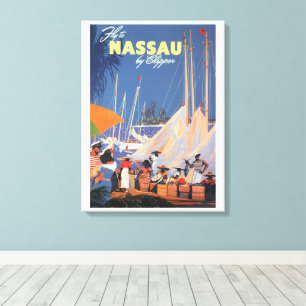 Toile Art de voyage vintage aux Bahamas, Fly Nassau par 