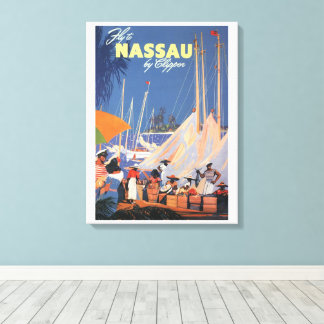 Toile Art de voyage vintage aux Bahamas, Fly Nassau par