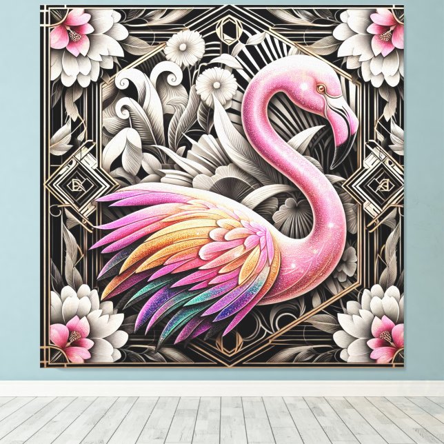 Toile Art Deco Pink Flamingo Canvas Print (Insitu (Plancher de Bois))