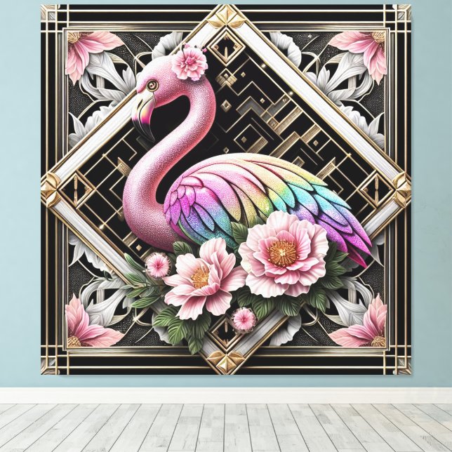 Toile Art Deco Pink Flamingo Canvas Print (Insitu (Plancher de Bois))