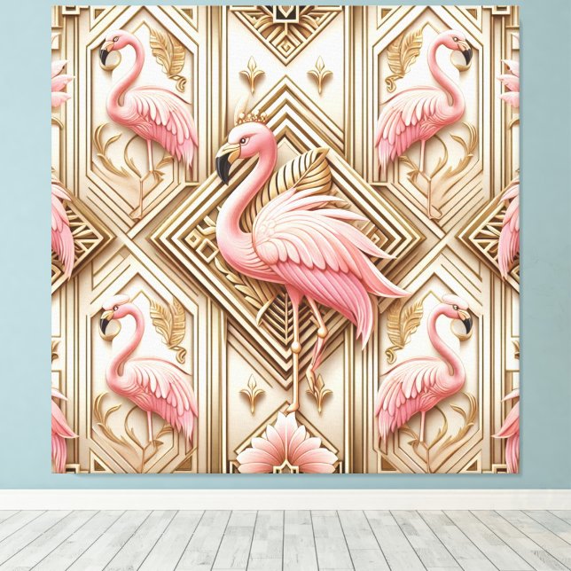 Toile Art Deco Pink Flamingo Canvas Print (Insitu (Plancher de Bois))