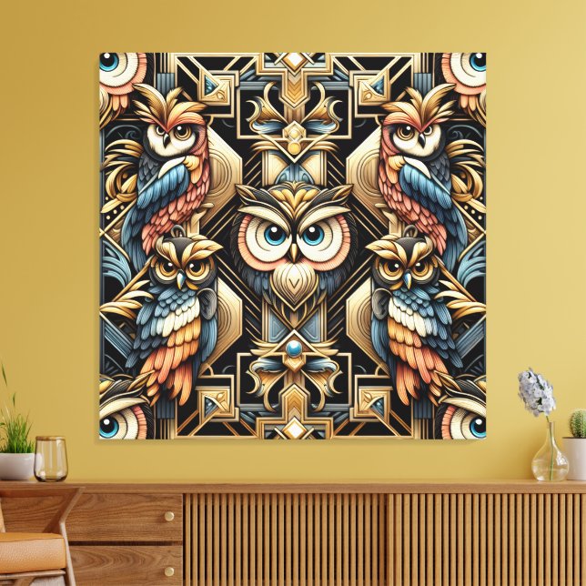 Toile Art Deco Rainbow Owls Canvas Print (Insitu(Salon))